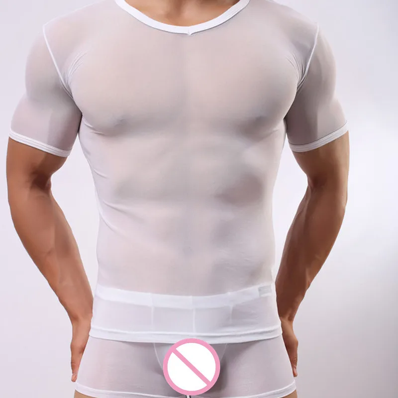 Mesh-Sexy-Mens-Top-Tees-T-Shirts-Transparent-Bodybuilding-Fitness-Tshirt-Short-Sleeve-Gay-Male-Singlets_
