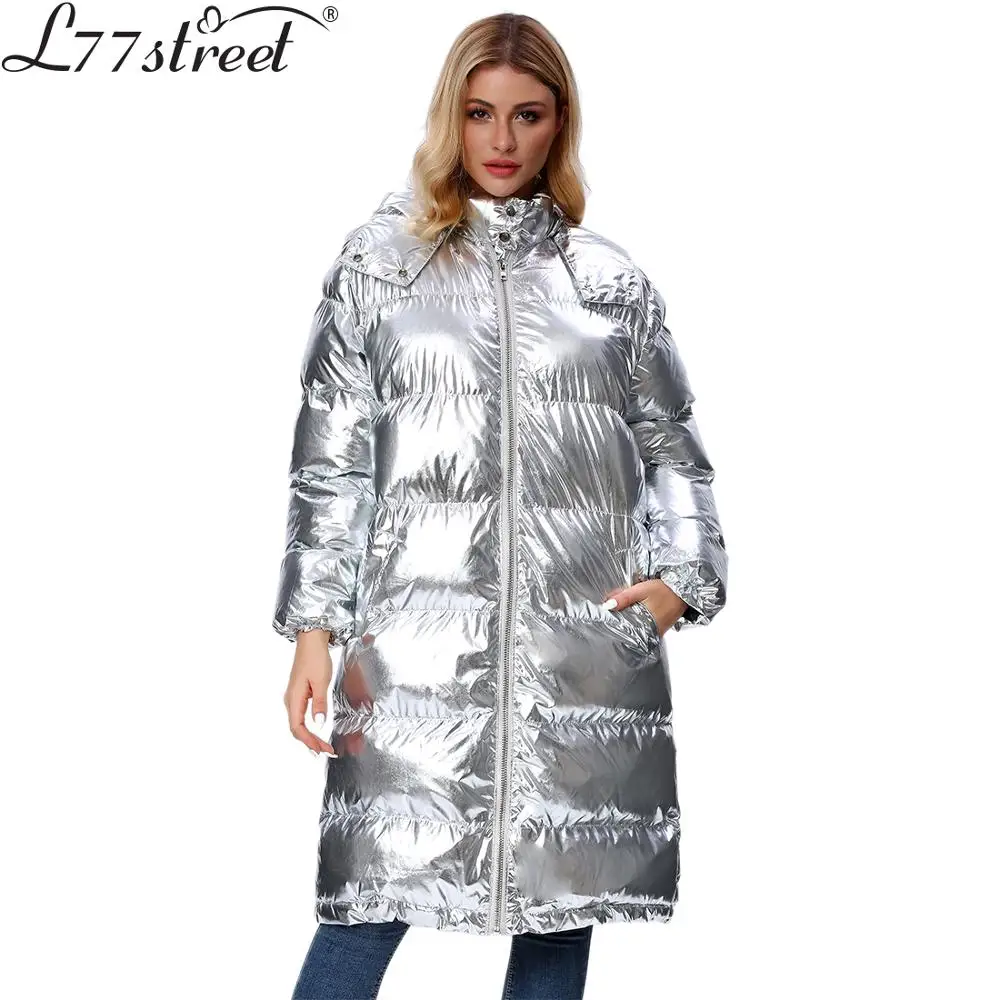 L77street Liizi/зимняя Толстая блестящая женская зимняя куртка серебряное длинное