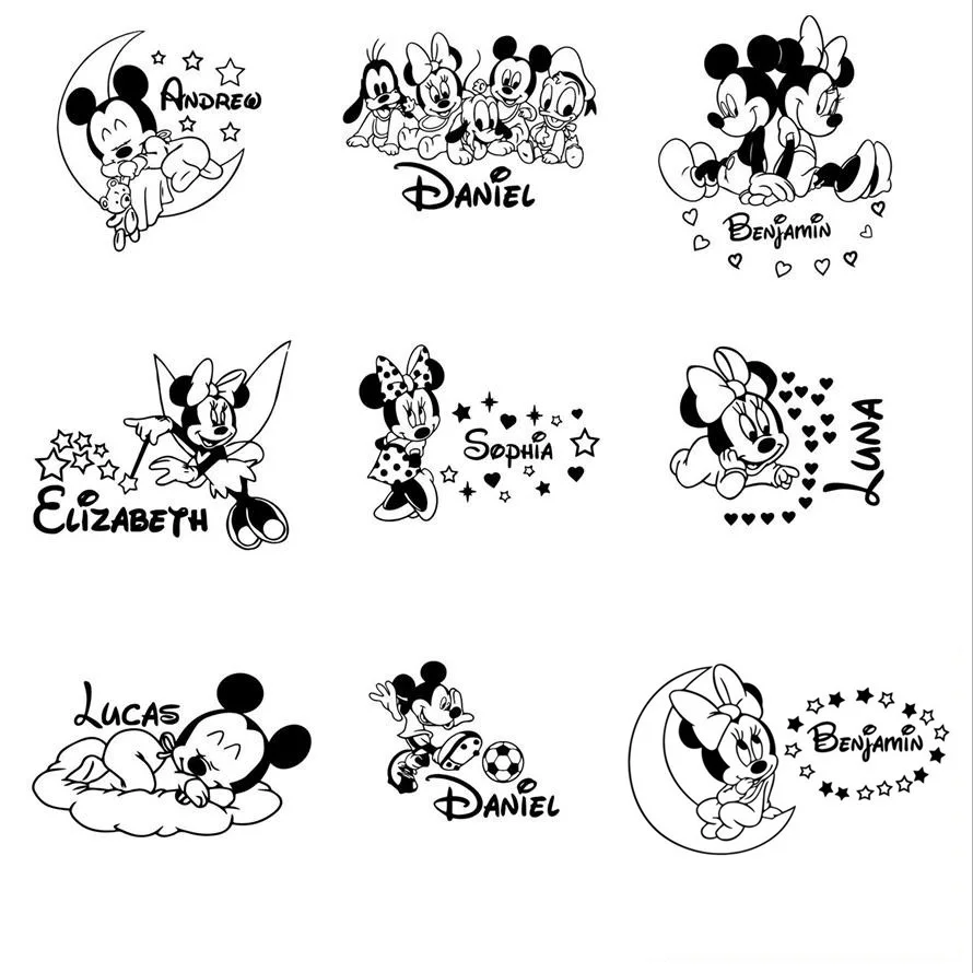 Wall Stickers Self Adhesive Stickers Vinyl Stickers Self Adhesive Wall Stickers Vinyl Wall Stickers Cute Cartoon Mickey Minnie Wall Sticker Children's Room Baby Bedroom Decor DIY Mural Vinyl Name Color Wall Decal For Kids