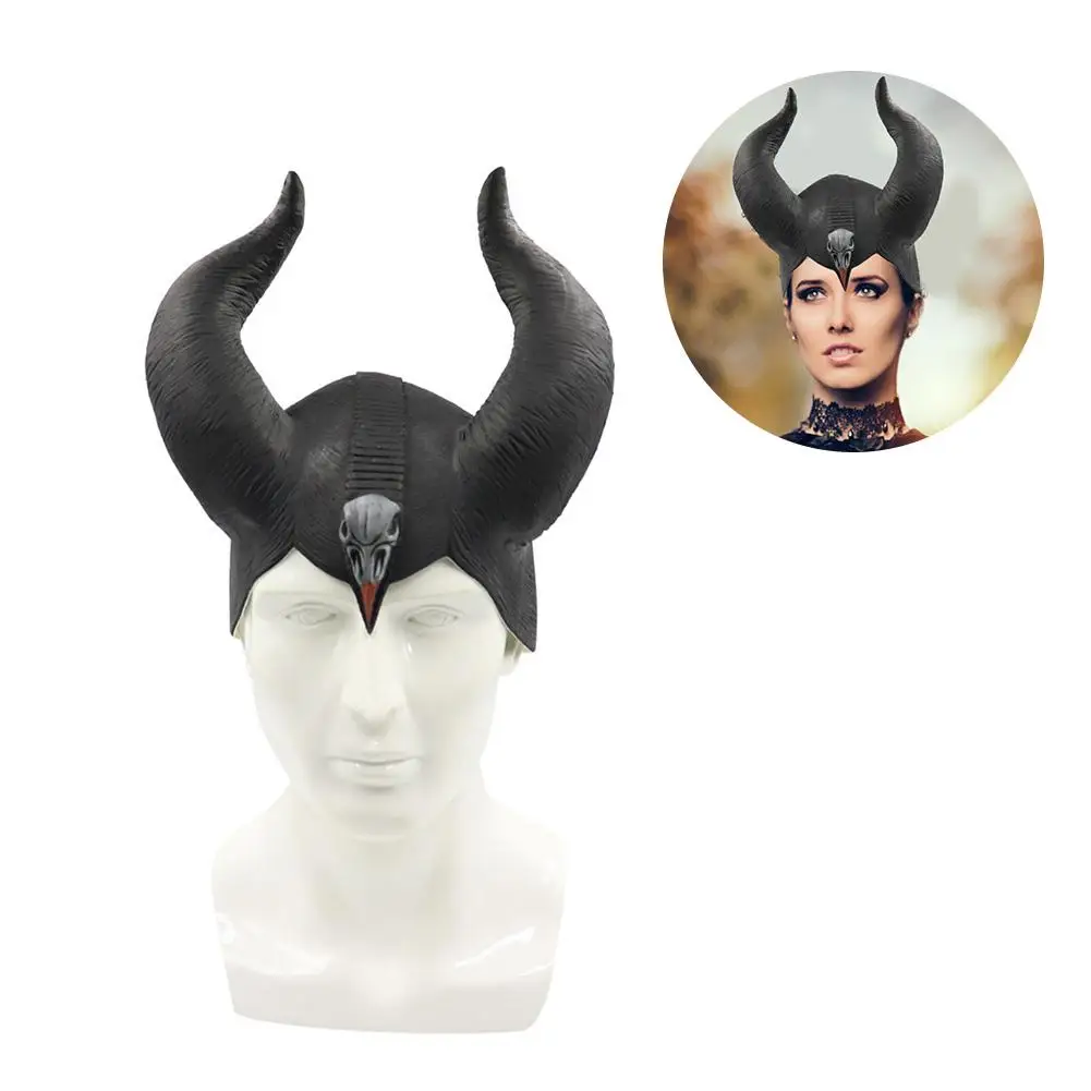 

Maleficent Witch Horns Hat Headwear Cosplay Mask Headgear Helmet Party Black Queen Latex Mask Halloween Cosplay Costumes