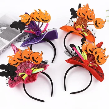 

Halloween Headband Pumpkin Witch Hat Bar Prom Haunted House Sequin Hairband Hair Accessories for Children Baby Hoop Headband