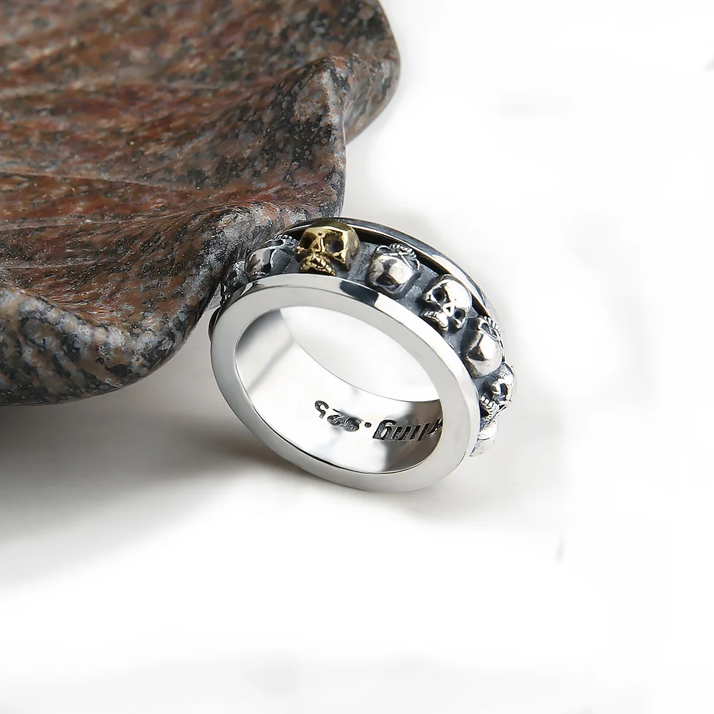 Настоящие чистые кольцо из стерлингового серебра 925. Тайское серебряное кольцо в стиле ретро с черепом мужские ювелирные изделия HYR08