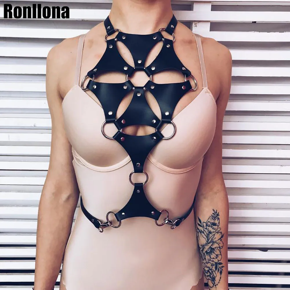 Ronllona из искусственной кожи Жгут Связывание пастельный готический панк Харадзюку нагрудный ремень БДСМ Для женщин регулируемое уплотнительное кольцо Пряжка Высокая талия Rave Pub