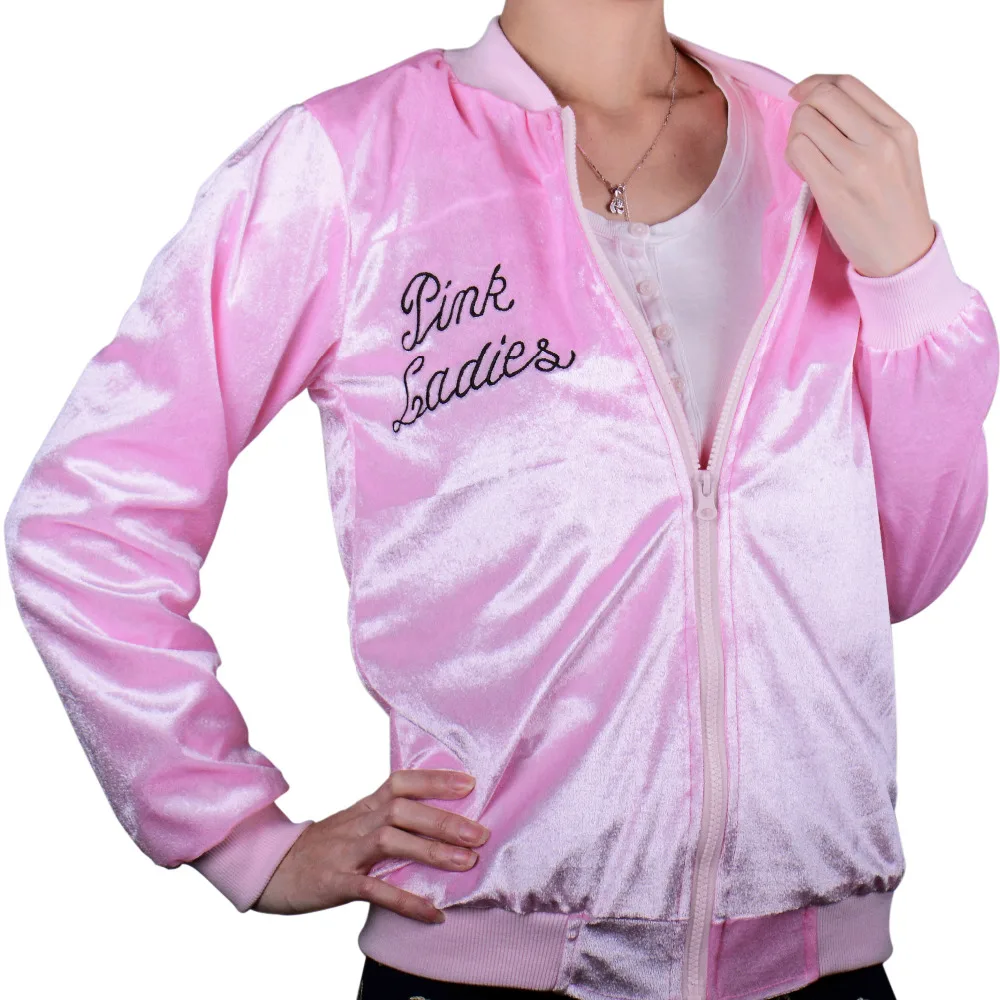 Goede Greaser Paar Sandy en Danny Cosplay Kostuum 50s Rockabilly Roze Dames T vogels Jas Volwassen Vrouwen Mannen halloween Fancy Dress