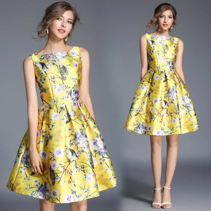 

BacklakeGirl Scoop Neck Gloden Jersey 2020 Cocktail Dress Sleeveless A Line Mini Gown Zipper Back Floral Print Gala Jurken Dames