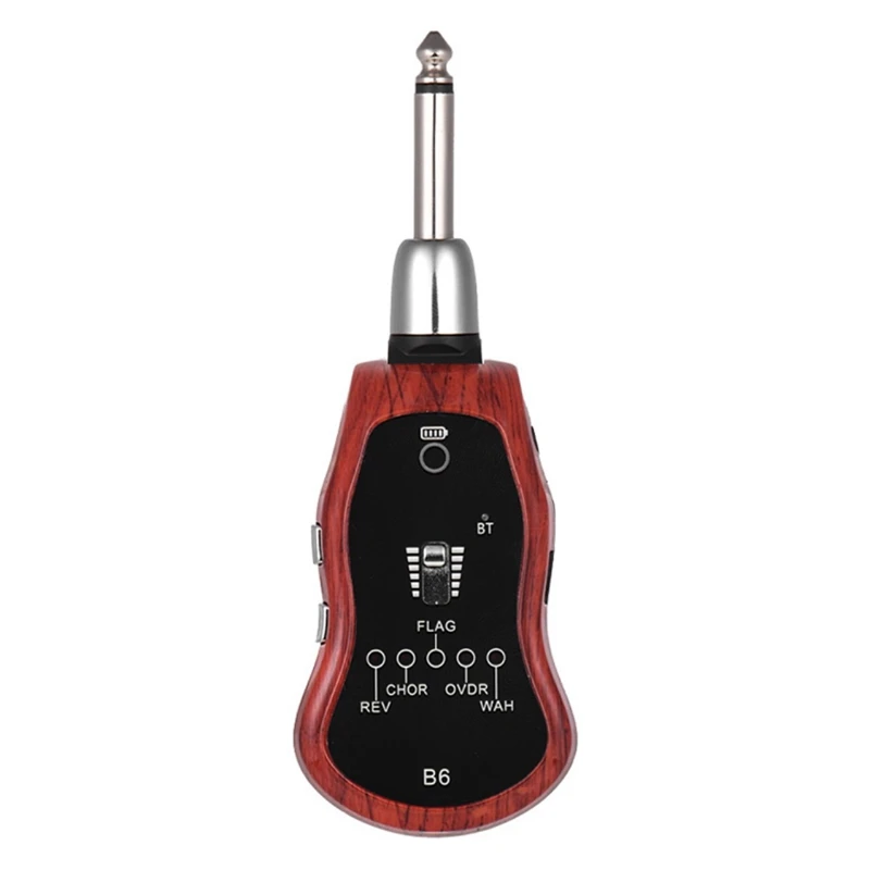 B6 Guitar Headphone Amp Mini Plug Guitar Amplifier Bluetooth Rechargeable for Electric Travel Pocket Guitar Mahogany Color 