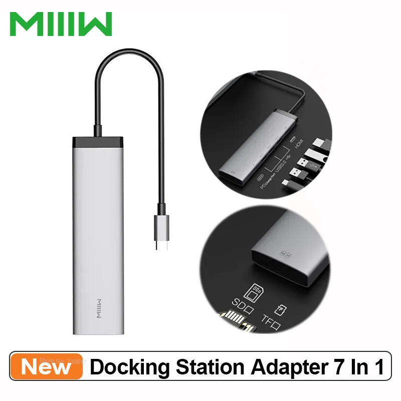 Адаптер док-станции MIIIW Type-C 7 в 1 конвертер портов с 4K HDMI HD дисплеем/100 Вт USB-C PD/3 USB 3