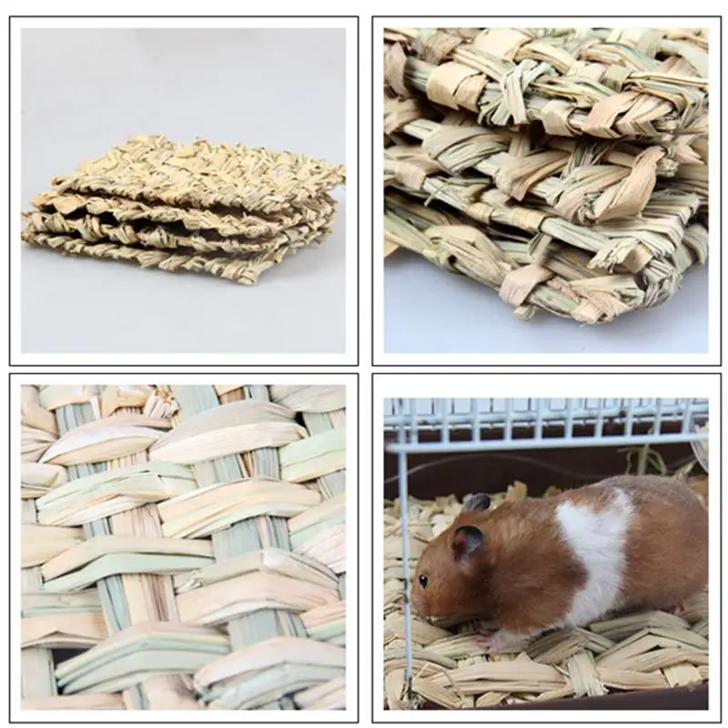 1PCS Hamster Grass Mat Handmade Natural Chew Toy Rabbit Straw Woven Bed for Small Pets Nest Accessories |
