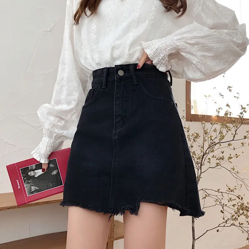 

High-waisted Denim Skirt Women's 2019 Autumn Clothing New Style Irregular Short A- line Skirt Korean-style INS Versatile Skirt F
