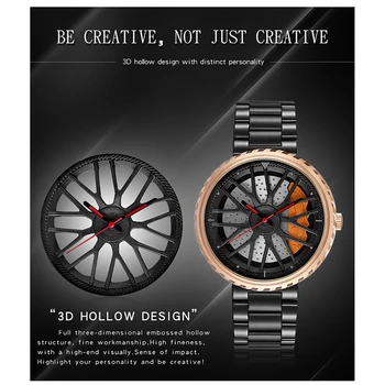 

For SANDA Men's Quartz Watch Wheel Rim Hub Waterproof Sports Watch Wristwatch with Stainless Steel Strap & Skeleton Dial