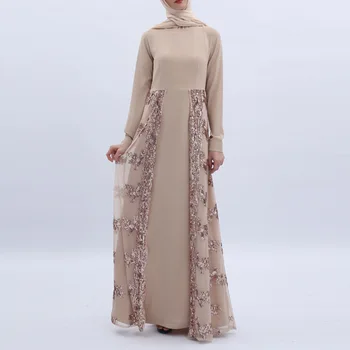 

Abaya Jilbab Muslim Maxi Dress Sequins Patchwork Plus Size Kaftan Long High Waist Vintage Fashion Islamic Clothings Robe 2XL