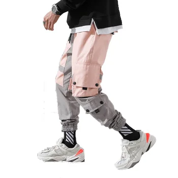 

2020 Casual Pants Men Streetwear Jogger Cargo Pants Men HipHop Patchwork Harem Sweatpants Male Pink Grey Trousers Pantalon Homme