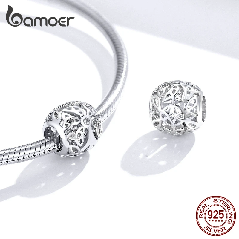 Bamoer 925 пробы Серебряный древо жизни круглый шарик металлический Шарм для женщин серебряный браслет для изготовления ювелирных изделий BSC139