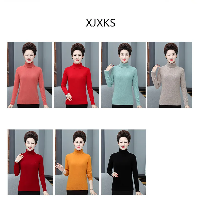 XJXKS удобный теплый шерсть Зимний женский свитер с высоким воротом Свободный вязаный свитер размера плюс Женский пуловер