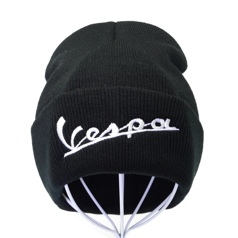 

vintage vespa design Knitted hat Funny Scooter Vespa letter embroideryt Beanies Winter warm Unisex Hip-hop Beanie cap