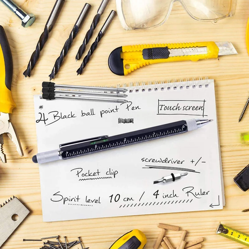 6 In 1 Multi Tool Pen Multifunction Screwdriver Precision Ruler Caliper Ballpoint Pens for Phone Touch Creativity Level Meter multifunction pen tool