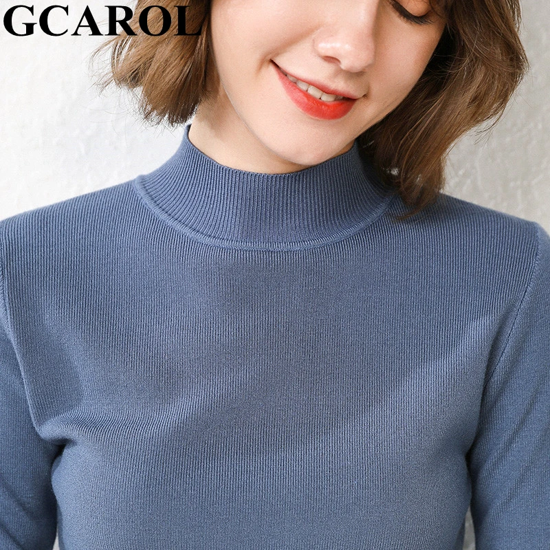 Вязаный свитер GCAROL, облегающий трикотажный джемпер с высоким воротником с содержанием шерсти 30%, яркий обтягивающий пуловер для осени и зимы