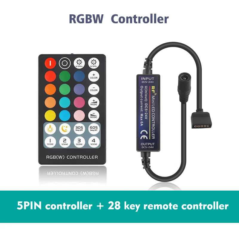RGBW Mini RF 17 / 28 Keys LED Strip Controller for RGB/RGBW/RGBWW/CCT/RGB+CCT 4pin/5pin/6pin LED Strip Tape Light DC5-24V - Цвет: RGBW