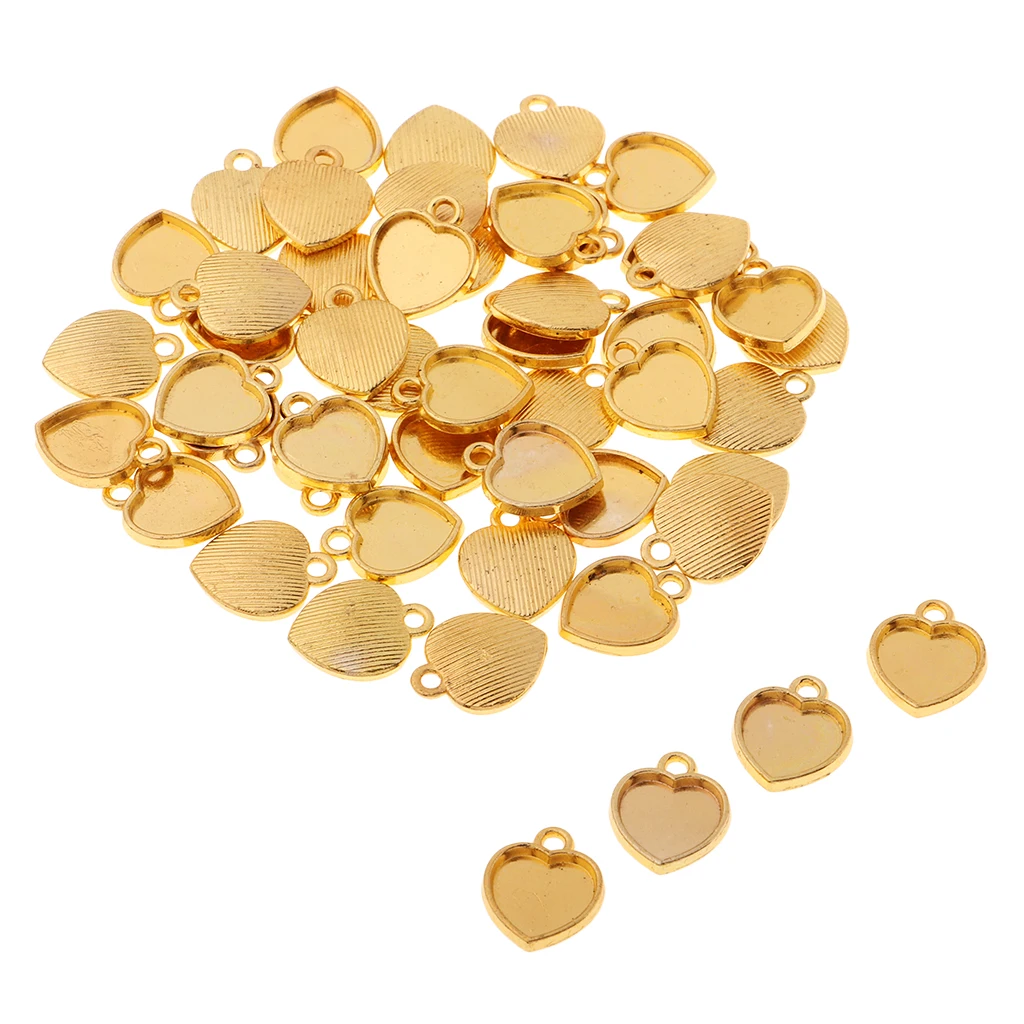 50pcs Necklace Bracelets Earrings Charms Blank Base Setting Heart Bezel Base