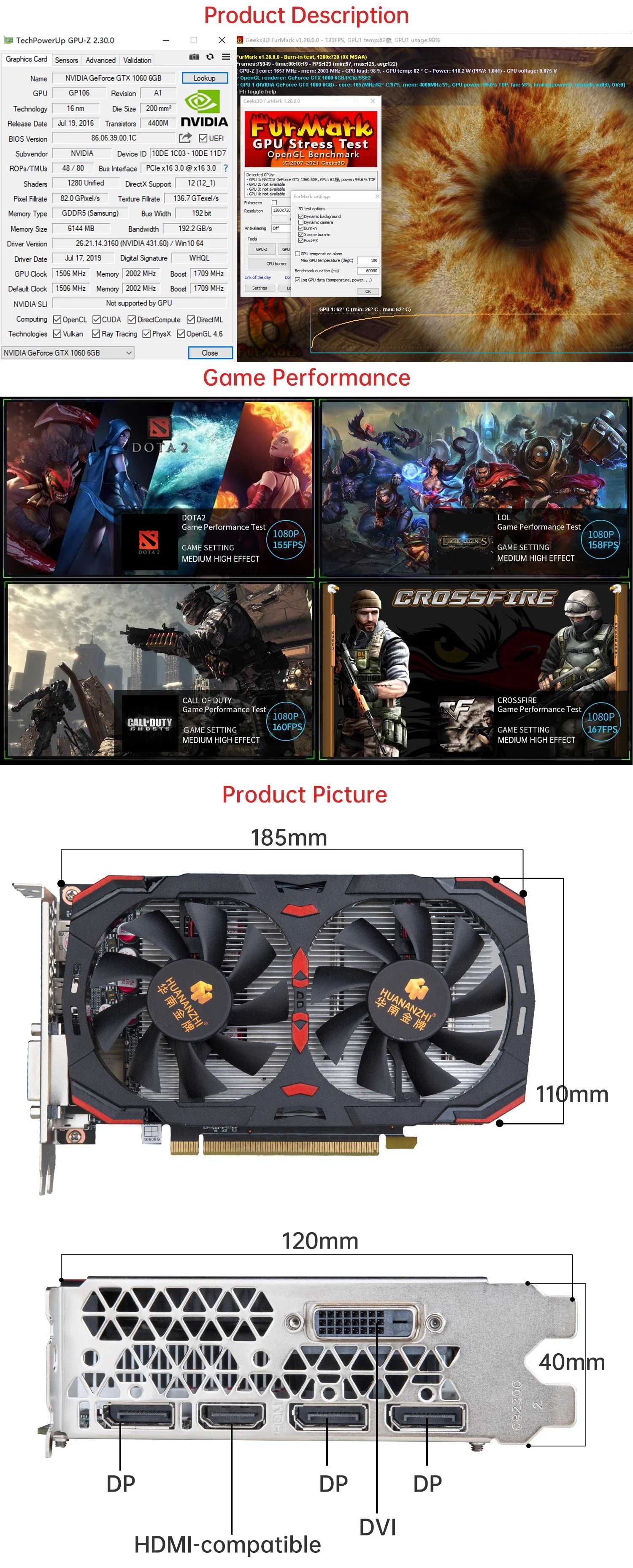 HUANANZHI GTX 1060 1050TI 960 760 650 2G 4G 6G Graphics Card RX 550 560 4G GDDR4 GDDR5 VGA HDMI-Compatibl Video Cards