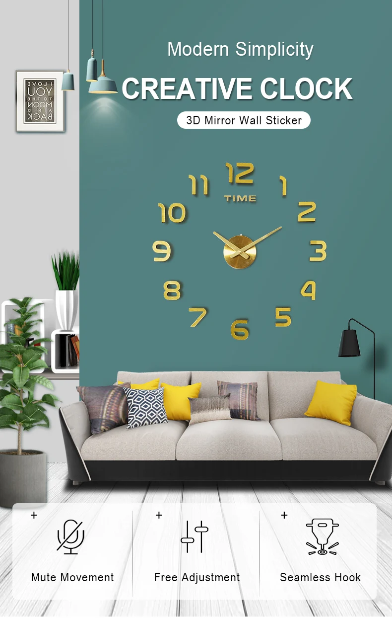 DIY 12 в цифровые большие настенные часы, украшение для дома, зеркальные настенные часы, наклейка, виниловые современные дизайнерские часы на стену для гостиной