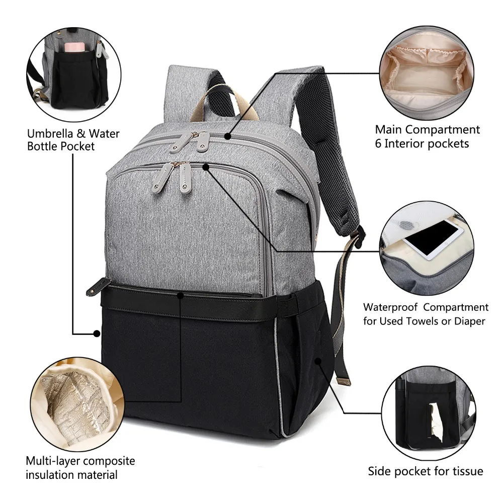 Сумка для детских подгузников USB Модный водонепроницаемый рюкзак для ухода за ребенком для мам многофункциональная дорожная сумка для мам