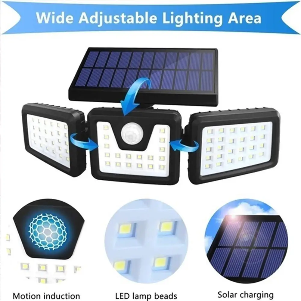

Wall Light Motion Sensor Waterproof Durable Wall Lamp Spotlight Solar Powered 3 Heads 70 Led/100cob Garden Rotatable