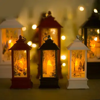 

Christmas Candle Lamp Hanging Lantern Imitation candle Vintage Mini Decorative Table Night Lamp Creative Print Lights Decoration