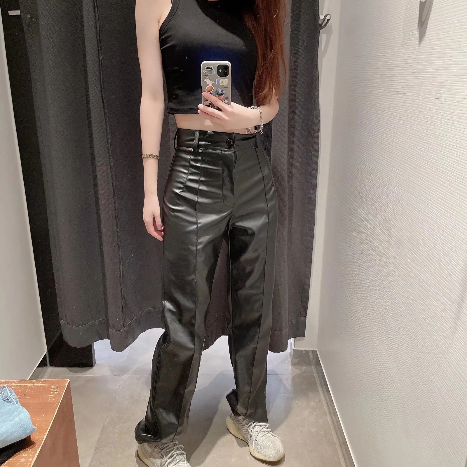 Women Fashion Full Length Faux Leather 
