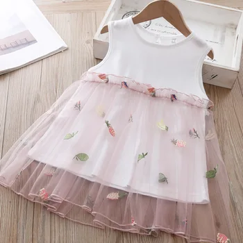 

Baby Girls Dress 2020 New Summer Pinapple Embroidery Patch-work Newborn Baby Mesh Dresses Infant Cotton Dresses Baby Girl Clothe