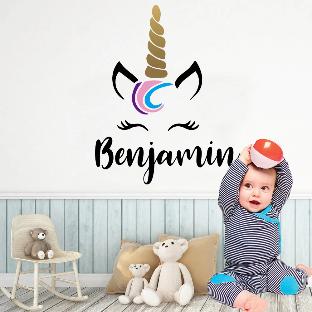 

Custom Name Unicorn Monogram Theme Wall Sticker Vinyl Art For Kids Room Decal Nursery Cartoon Design Removable Wallpaper