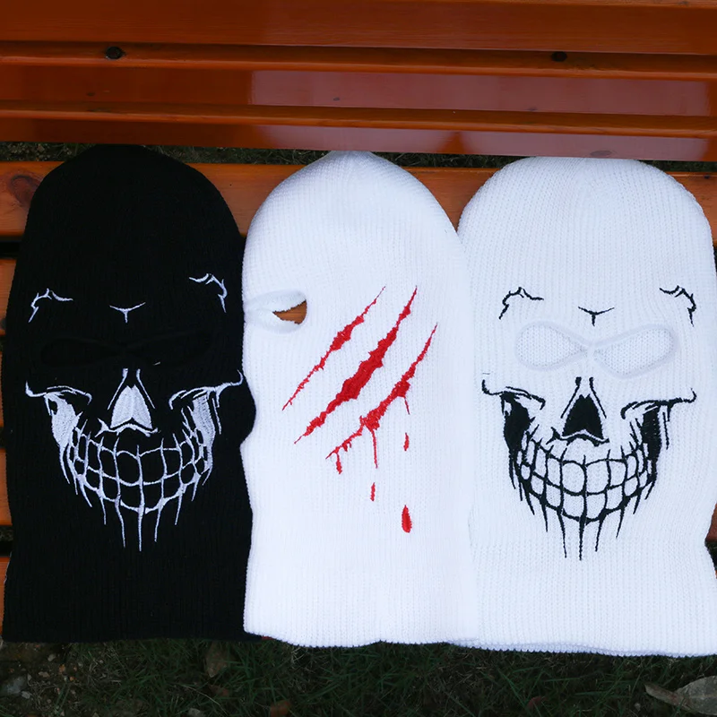 

Halloween Neon Balaclava Three-hole Ski Mask Tactical Mask Full Face Mask Winter Hat Party Mask Limited Scar Skull Embroidery