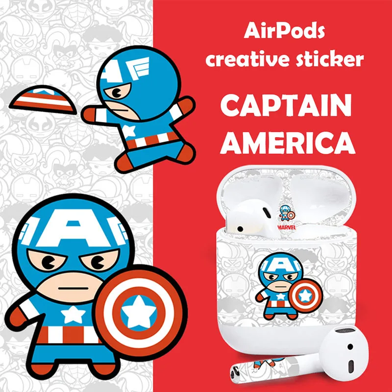 For airpods 1 Marvel Железный человек чехол наклейка s для Airpods стикер защита от пыли кожи протектор милый человек-паук Капитан магнитная кожа для Airpod Stiker - Цвет: For airpods 1
