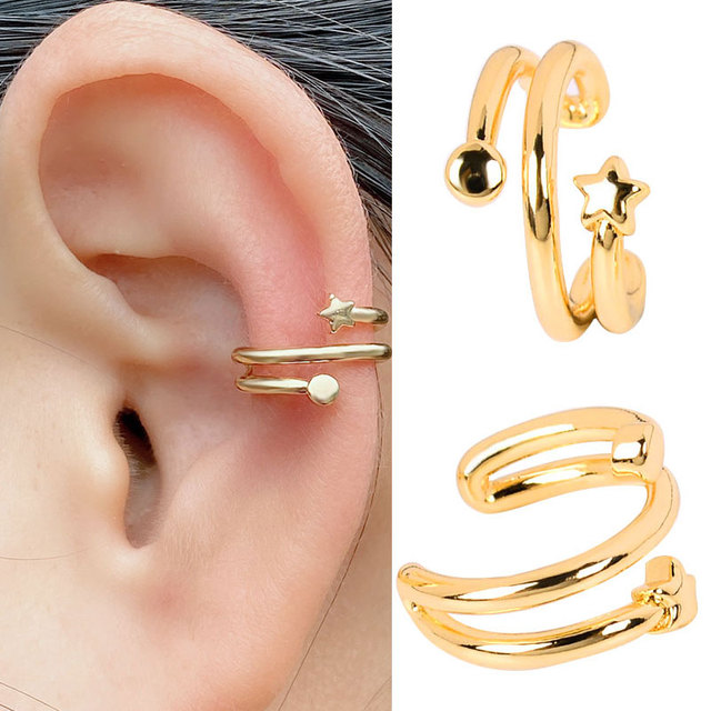 Earrings Without Ear Hole Star Wrap Clip On Earrings Earcuff for Women Chain Hollow Ear Cuff  Fake Earring Piercing