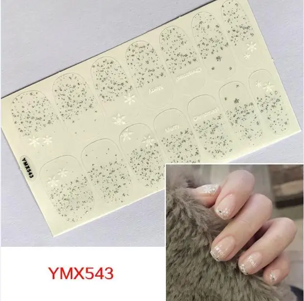 YMX-543 14 стикеров/листов, сделай сам, Рождественский Снеговик, снежинка, узоры, клей, искусство для ногтей, наклейки s, полное покрытие, Типсы, слайдер, водонепроницаемые наклейки для ногтей - Цвет: YMX-543
