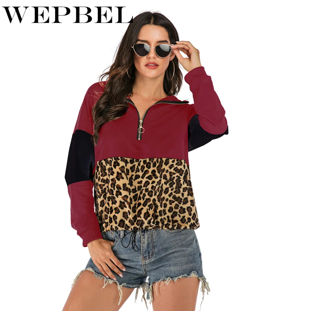 WEPBEL, Женская флисовая толстовка, зимняя, повседневная, искусственный мех, леопард, пэтчворк, свободные, женские толстовки, теплая водолазка, на молнии, толстое пальто