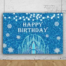 

Mocsicka Winter Ice Snow Theme Happy Birthday Backdrops Snowflake Blue Baby Child Cake Smash Party Photography Background Bridge