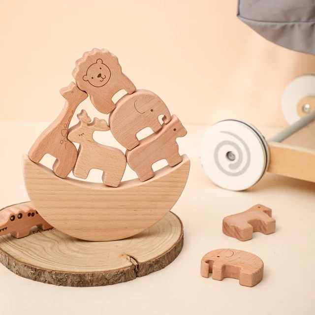 6Pc/Set NEW Animal Beech Wooden Nesting Stacking Building Blocks Toy BPA Free Baby Montessori Games Educational Toys Gifts 1