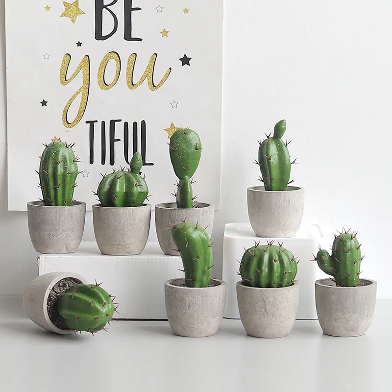 

2019 New Artificial Succulents Plants Cement Potted Cactus Bonsai Table Desktop Office Living Room Home Decorations Ornaments