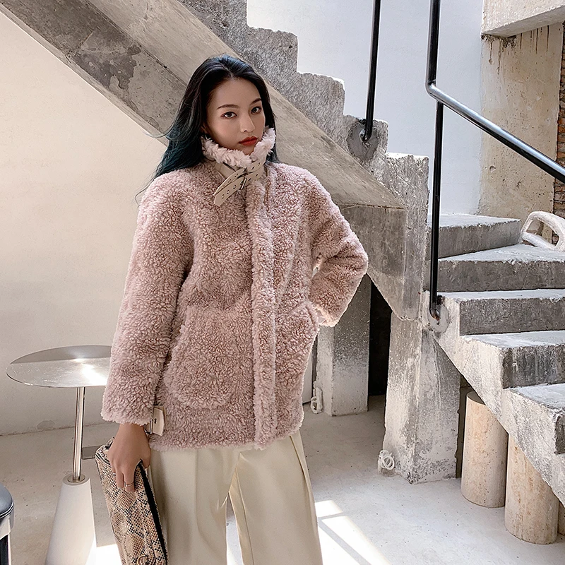 

Пальто из натурального меха овечьей шерсти, зимнее пальто для женщин, Корейская мотоциклетная куртка, 100% г., YY1056, 2020 г., 215 г.