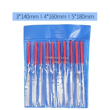 

10pc/Set Dental Diamond File Set Diamond Coating Needld Flat File Set 3*140mm/4*160mm/5*180mm