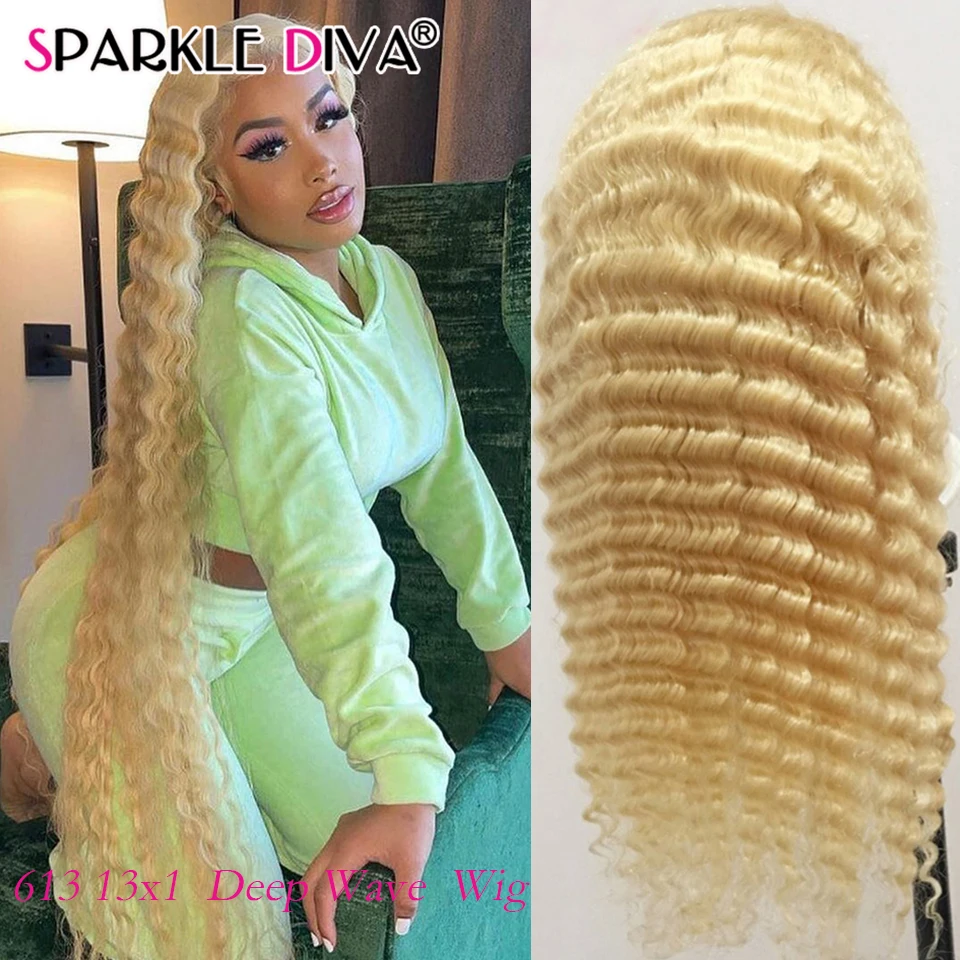 30 pulgadas medio 613 rubia onda profunda peluca con malla frontal de cabello humano brasileño Remy pelucas de encaje para las mujeres 13x1 613 rubio miel peluca