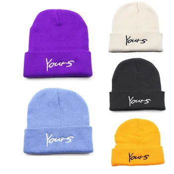 

YOUR HAT Letter print Streetwear Black men rock beanies Unisex Fashion men's hats Keep Warm Winter Knitted Wool Hat kapelusz