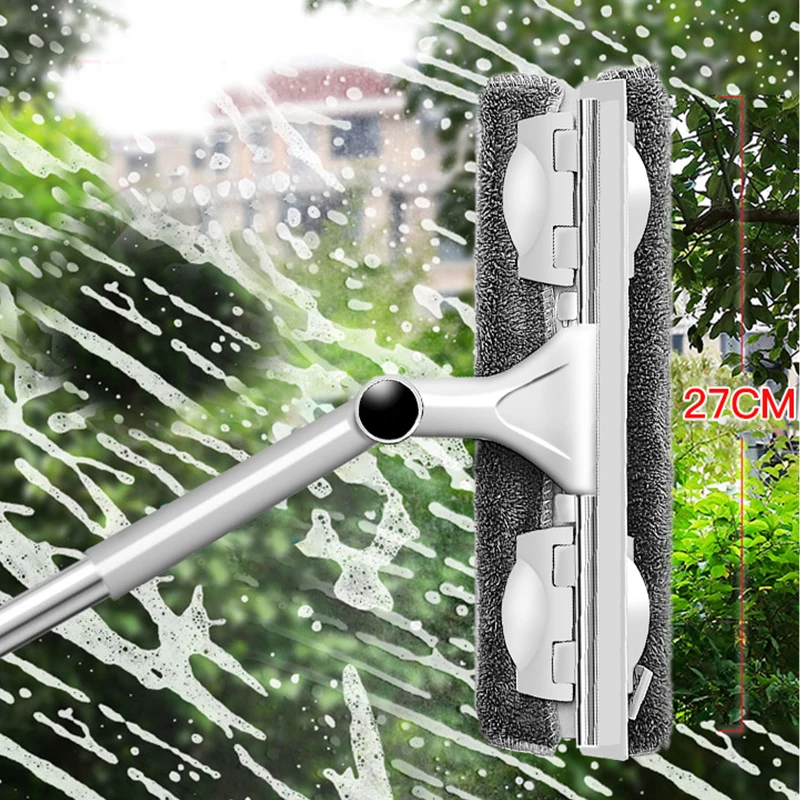 

Glass Cleaning Tool Double-sided Telescopic Rod Window Cleaner Squeegee Wiper Long Handle Rotating Head Brush Silicone Scrubber