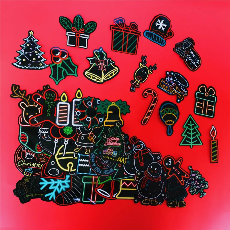 10/30/50PCS Christmas Ornaments Christmas Elements Neon Lights Computer Skateboard Stickers Graffiti Decoration Toys Wholesale