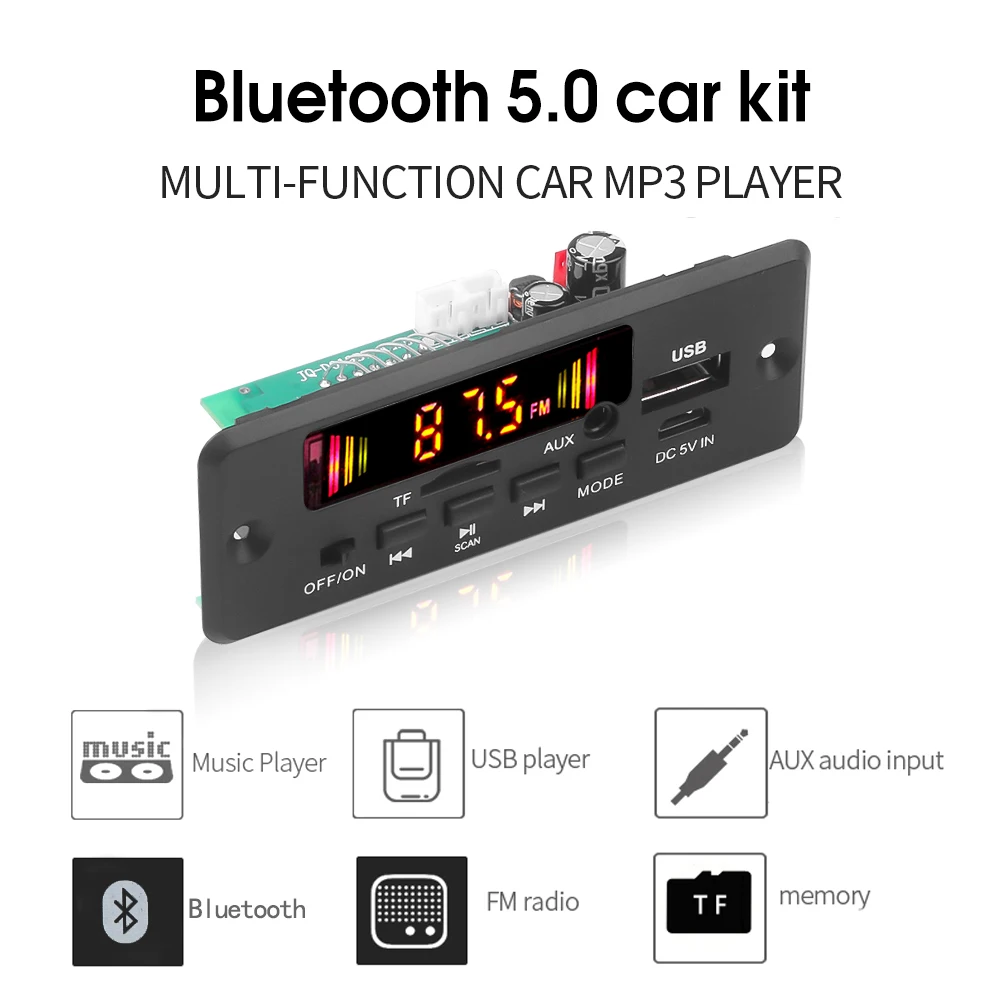 Kebidu DC 5V/12V/32V  5.0 ڴ   ڵ MP3 ÷̾   FM TF SD ī AUX 2x3W 