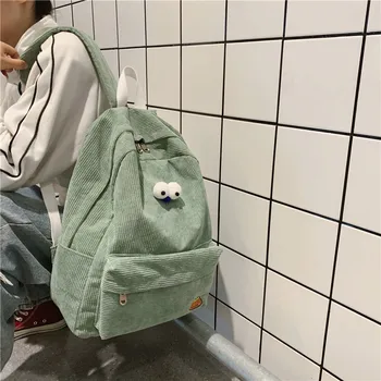 

2020 New Eyeball Schoolbag Female Corduroy Small Fresh Backpack High School Student Simple Computer Backpack Travel