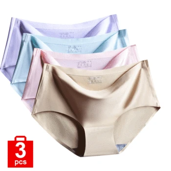 

Lce silk Panties Women's Solid color Pants Menstrual Briefs High Quality Breathable Skin-friendly Lingerie 3 pieces in a pack