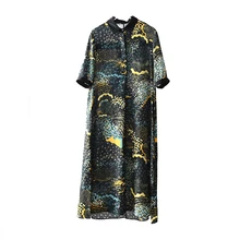 Женское летнее натуральное шелковое платье с винтажным принтом натуральное шелковое платье es элегантное платье повседневное праздничное длинное шелковое платье-рубашка