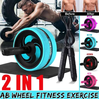 

Roller&Jump Rope No Noise Abdominal Wheel Ab Roller with Mat For Exercise Fitness Equipment Accessories Body Building